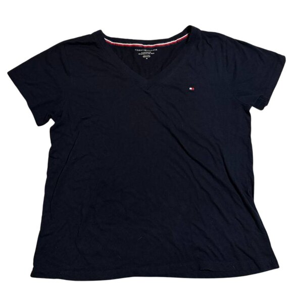 Tommy Hilfiger Women’s Black V-neck Short Sleeve Shirt - Size M - Picture 1 of 5